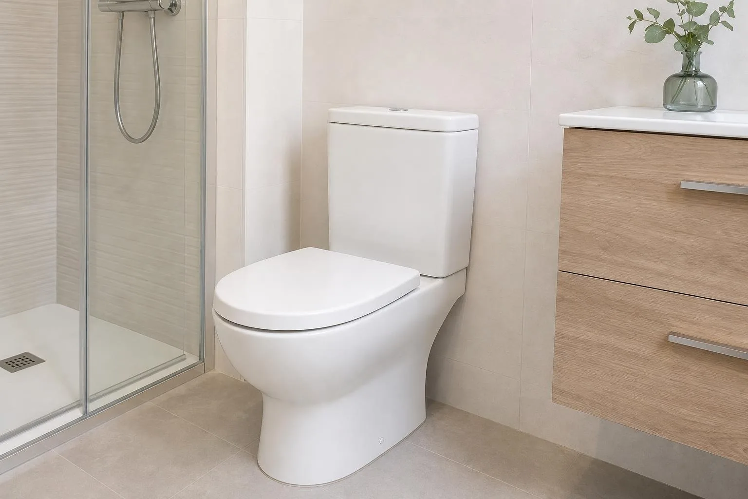 Inodoro en un baño limpio tras el desatasco